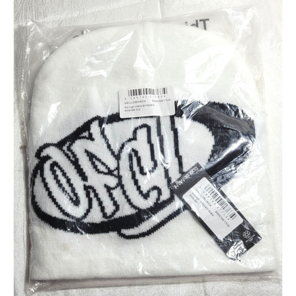 BoohooMan OFCL Logo Intarsia Knit Beanie - White - One Size